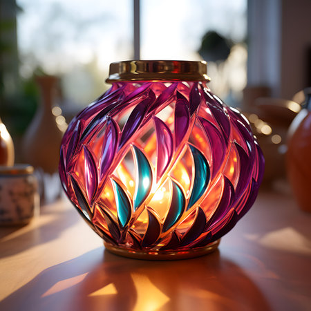 Colorful decorative glass vase in the interior of the room.の素材