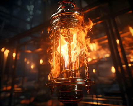 Burning incandescent lamp in the interior of the house.の素材