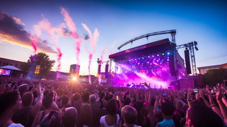 Crowds of people at the concert in front of the arena at the Hard Rock Festival in Stockholm.の素材