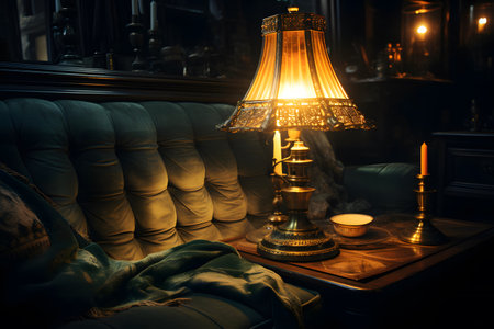 Vintage lamp on the table in the interior of the room.の素材