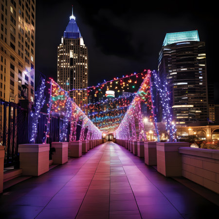 Illuminated Millennium Bridge at night.の素材