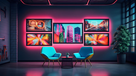 Interior of modern living room with plasma panels on wall, 3D renderingの素材