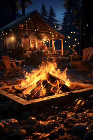Beautiful bonfire in the forest at night. Camping conceptの素材