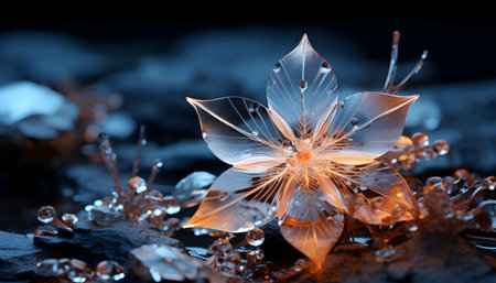 crystal flower on a black background, close-up, macroの素材
