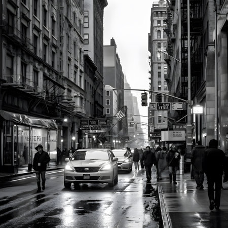 Cars on the streets of New York City at night, USAの素材