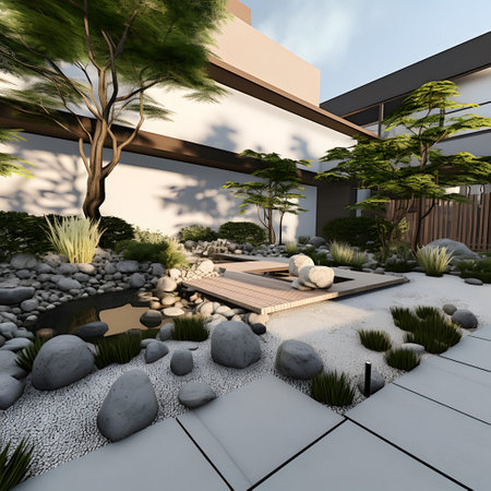 3d render of modern house in the garden with beautiful landscapingの素材