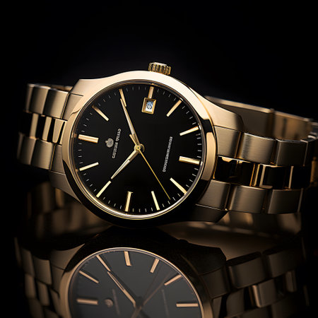Luxury gold wrist watch on a black background. 3d renderingの素材