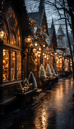 Christmas market in Riga, Latvia. Christmas decorations and lights.の素材