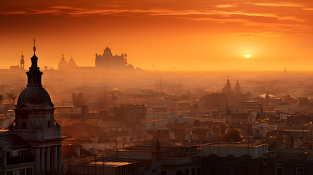 Panoramic view of the city of Rome at sunset, Italyの素材