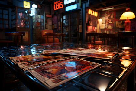 3d illustration of a night club with a lot of old photosの素材