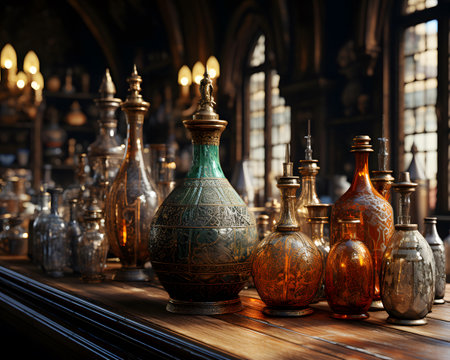 Ceramic vases in the interior of an old church.の素材