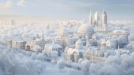 Panoramic view of the city in winter. 3D renderingの素材