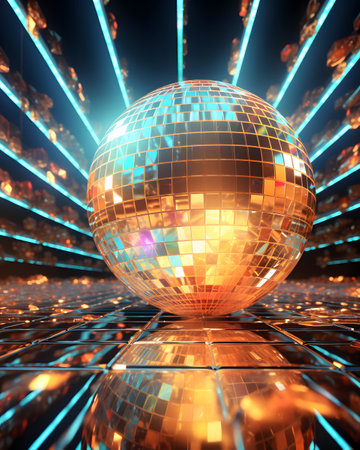 Disco ball on a blue background. 3d rendering, 3d illustration.の素材
