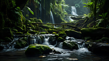Waterfall in deep rain forest. Beautiful waterfall in rainforest.の素材