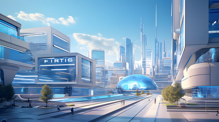 Modern city with skyscrapers and high buildings. 3d renderingの素材