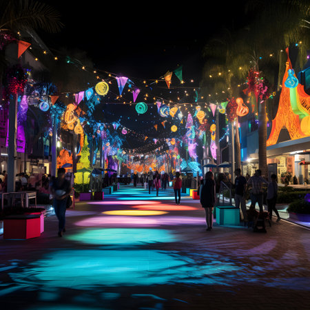 Night view of a street decorated for the Chinese New Year celebration.の素材