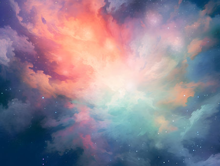 Colorful sky with clouds and stars. Fantasy fractal background. Digital art. 3D rendering.の素材