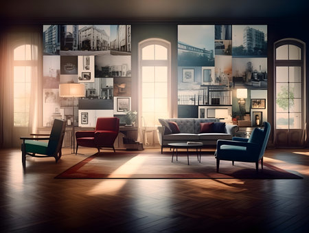 Modern living room interior design. 3d rendering mock up toned imageの素材
