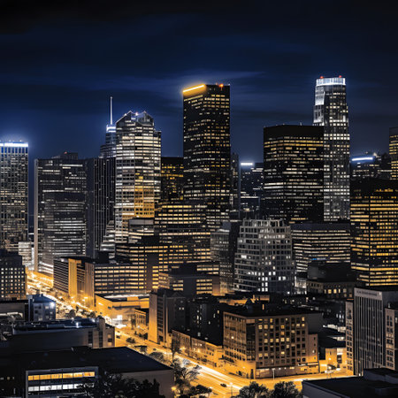Cityscape of Los Angeles at night, California, United States.の素材