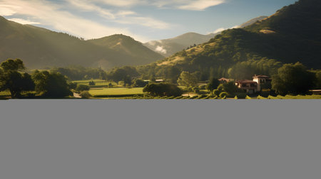Rural landscape with village in the mountains at sunset. Tuscany, Italyの素材