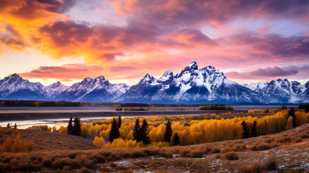 Colorful sunset over Grand Teton National Park, Wyoming, USAの素材
