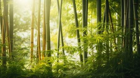 Bamboo forest with sunlight in the morning, Bamboo groveの素材