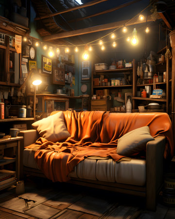 Interior of a barber shop with vintage furniture. 3d renderingの素材