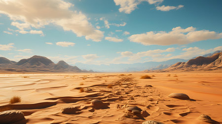 Desert landscape with sand dunes and blue sky. 3d renderingの素材