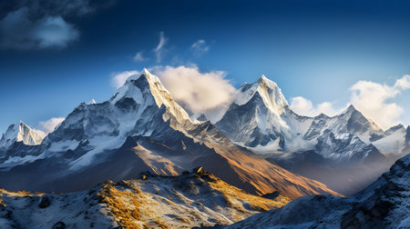 Panorama of Himalaya mountains at sunset, Annapurna Conservation Area, Nepalの素材