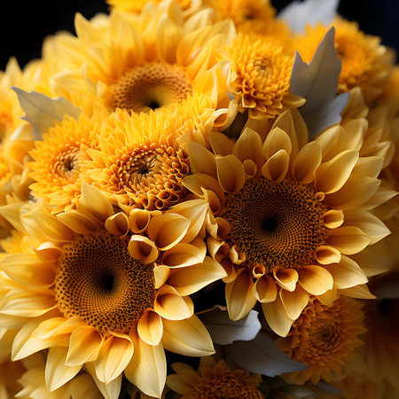 Beautiful bouquet of yellow sunflowers close-up.の素材