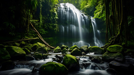 Tropical waterfall in rainforest, Bali island, Indonesiaの素材