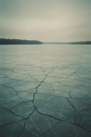 Frozen lake in the forest. Natural background. Toned.の素材