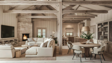 3d rendering of modern cozy living room in chalet styleの写真素材