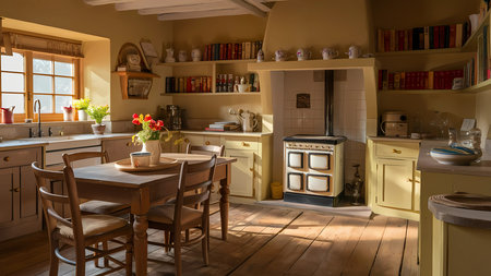 Interior of a rustic kitchen in the attic of a country houseの写真素材