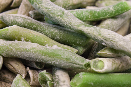 frozen green kidney bean on whitの写真素材