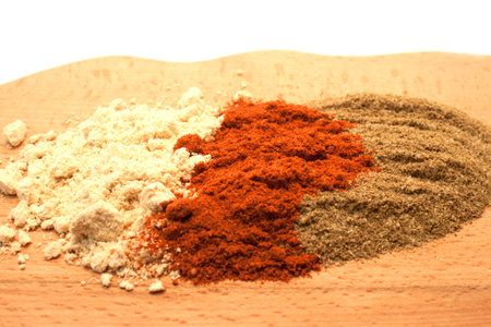 three different types of spice on a white backgroundの写真素材