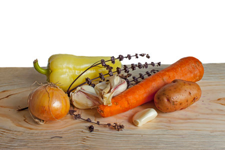 fresh vegetables with the branches of dry basilの写真素材