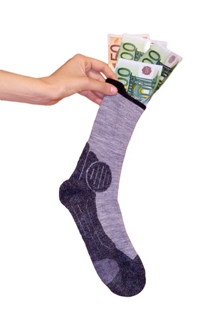 Sock full of moneyの写真素材
