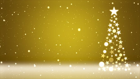 Christmas tree and colored background with falling snowflakesの写真素材