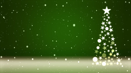 Christmas tree and colored background with falling snowflakesの写真素材
