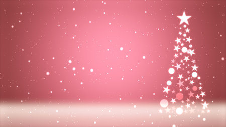 Christmas tree and colored background with falling snowflakesの写真素材
