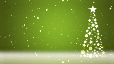 Christmas tree and colored background with falling snowflakesの写真素材