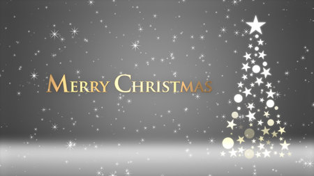 Christmas tree and colored background with glitter and Christmas letteringの写真素材