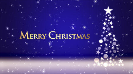 Christmas tree and colored background with glitter and Christmas letteringの写真素材