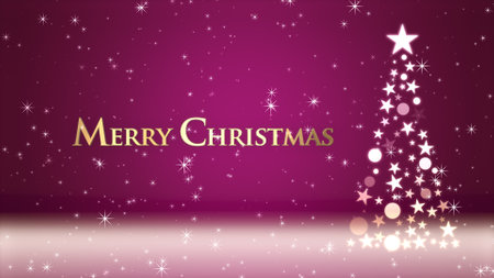 Christmas tree and colored background with glitter and Christmas letteringの写真素材