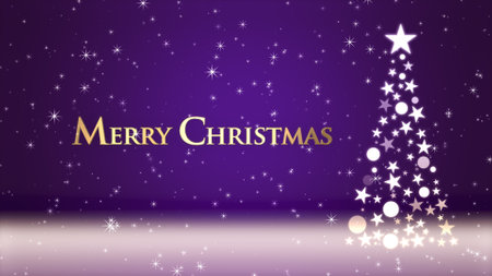 Christmas tree and colored background with glitter and Christmas letteringの写真素材