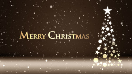 Christmas tree and colored background with snowflakes and Christmas letteringの写真素材