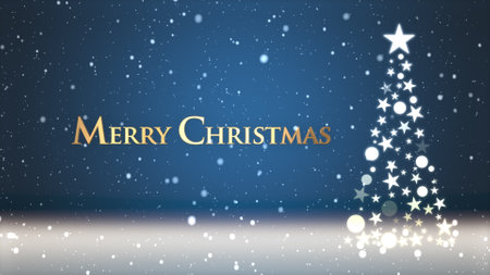 Christmas tree and colored background with snowflakes and Christmas letteringの写真素材