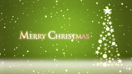 Christmas tree and colored background with snowflakes and Christmas letteringの写真素材