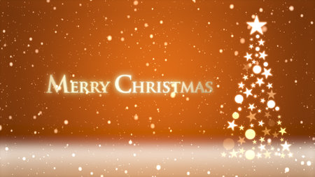 Christmas tree and colored background with snowflakes and Christmas letteringの写真素材